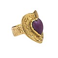 Gothic Love Ring “Corte Porta Amor”, Gold and ruby, Italian